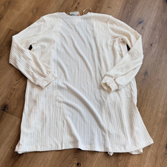 NWT BLU PEPPER Cream Ribbed Open Front Cardigan with Lace Trim Pockets Medium - Picture 7 of 7